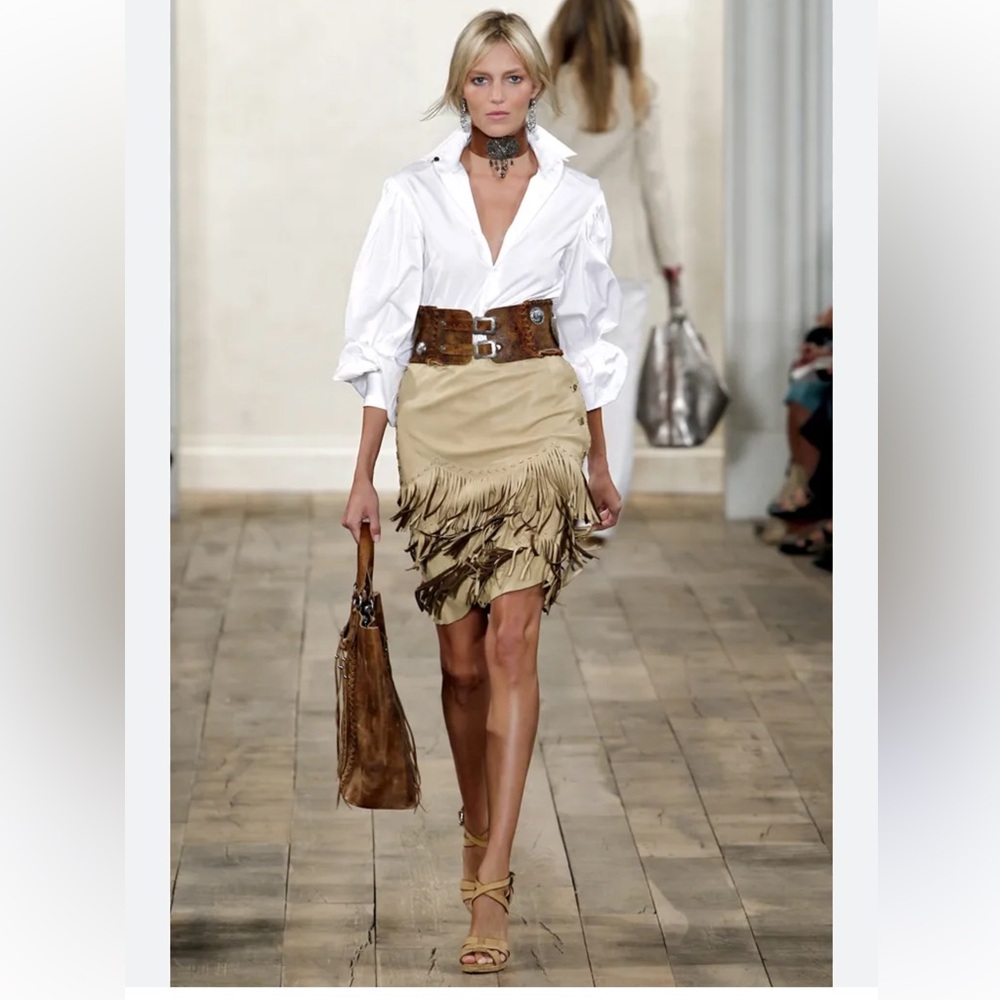 Ralph Lauren Purple Label Tan Fringe Mini Skirt